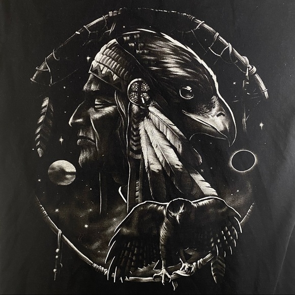 Rock Yeah Tee Shirt Double Side Chief Eagle Dream Catcher Native Natur Men Large - Picture 1 of 12